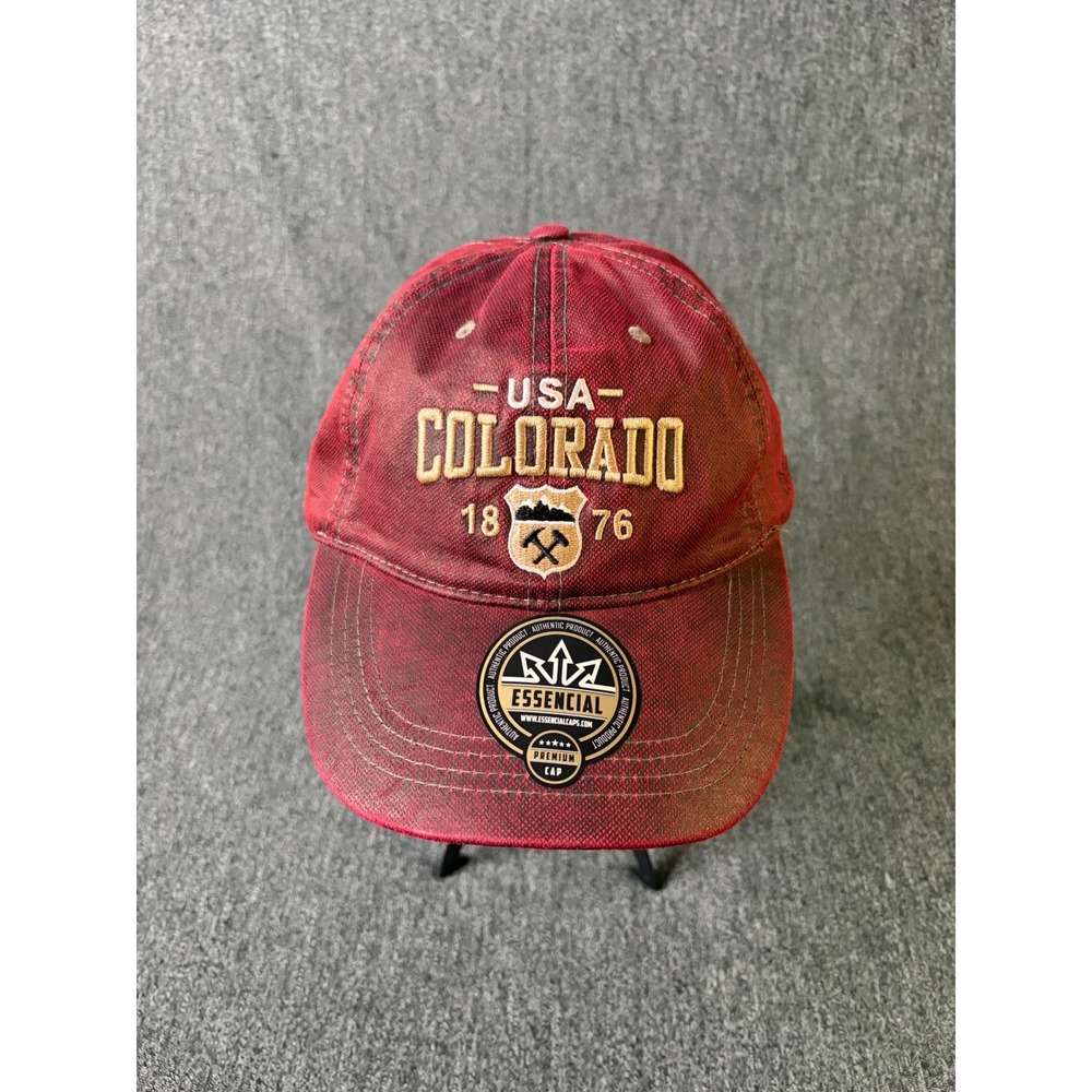 Essencial Caps‎ Colorado USA Mens Red Distressed Faux Leather Baseball Hat OSFM